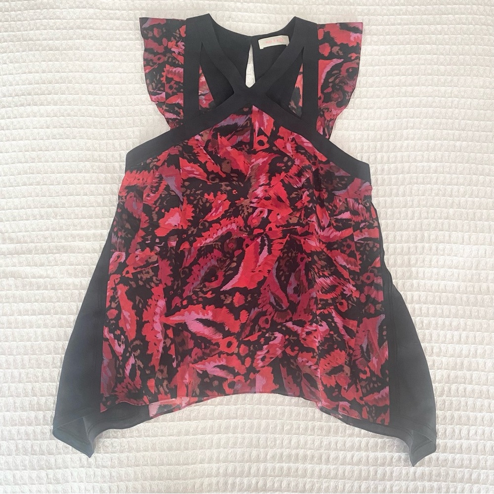 sass & bide black and red printed silk sleeveless top size 2